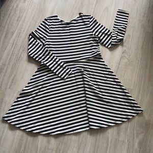 Girls black and white stripe a-line dress